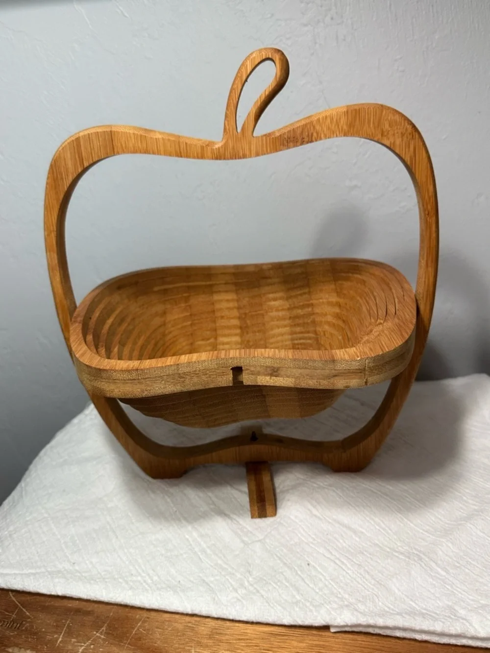 Vintage Collapsible Wooden Apple-Shaped Fruit Basket